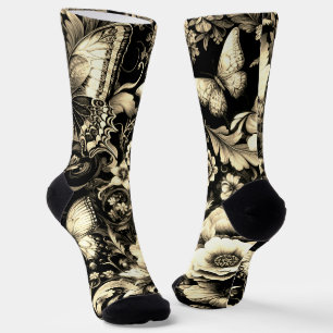 Golden Antique Bloral mit Schmetterlingen Socken