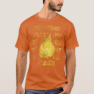 Golden Anubis mit Hieroglyphen auf blau T-Shirt