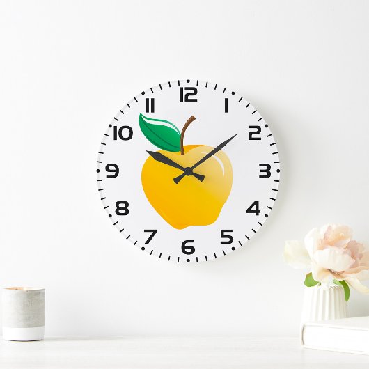 Golden Apple Bright Yellow Fruit Große Wanduhr