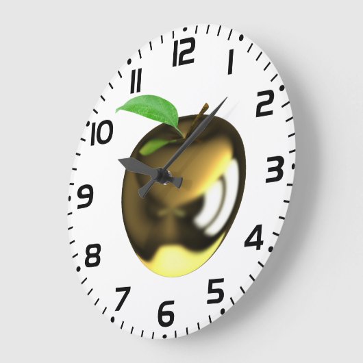 Golden Apple mit Leaf Shiny Metallic Große Wanduhr (Winkel)