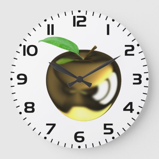 Golden Apple mit Leaf Shiny Metallic Große Wanduhr (Vorderseite)