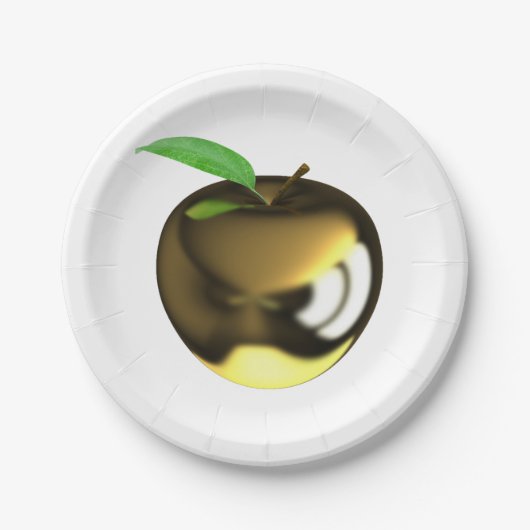 Golden Apple mit Leaf Shiny Metallic Pappteller (Vorderseite)