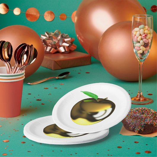 Golden Apple mit Leaf Shiny Metallic Pappteller