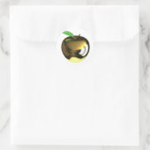 Golden Apple mit Leaf Shiny Metallic Runder Aufkleber (Tasche)