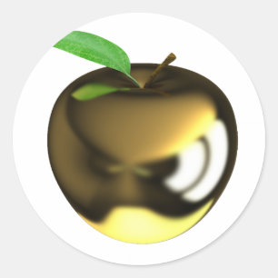 Golden Apple mit Leaf Shiny Metallic Runder Aufkleber