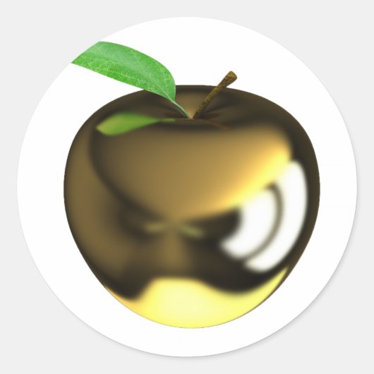 Golden Apple mit Leaf Shiny Metallic Runder Aufkleber (Vorderseite)