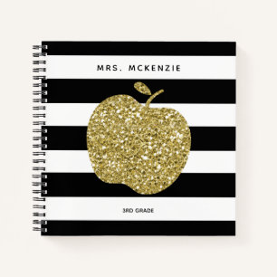 Golden Apple Teacher Spiral Notebook, Imitate Glit Notizblock