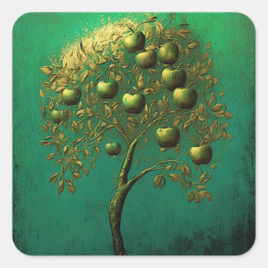 Golden Apple Tree Quadratischer Aufkleber (Vorderseite)