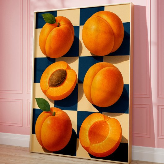 Golden Apricot Checkerboard Art Print, Kitchen  Poster