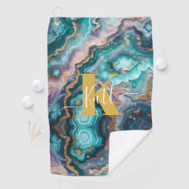Golden Aquamarin Aqua Agate Custom Modern Monogram Golfhandtuch