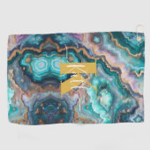 Golden Aquamarin Aqua Agate Custom Modern Monogram Golfhandtuch (Horizontal)