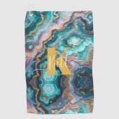 Golden Aquamarin Aqua Agate Custom Modern Monogram Golfhandtuch (Vorderseite)