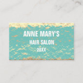 Golden Aquamarin Blue White Hair Salon Glitterie M Visitenkarte (Vorderseite)