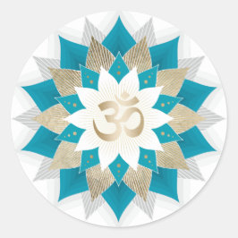 Golden & Aquamarin Lotus Floral Namaste Yoga Runder Aufkleber
