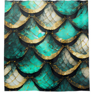 "Golden Aquamarin Opulence: Mermaid Schwanz Patter Duschvorhang