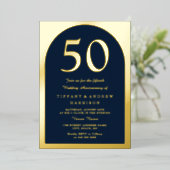 Golden Arch Navy 50. Hochzeitstag Gold Folieneinladung (Stehend vorne)