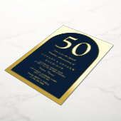 Golden Arch Navy 50. Hochzeitstag Gold Folieneinladung (Gedreht)