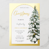 Golden Arch White Snowy Tree Weihnachtsfest Party  Folieneinladung (Vorderseite)