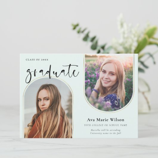 Golden Arches | Foto Calligraphy Abschluss Sage Einladung (Stehend Vorderseite)