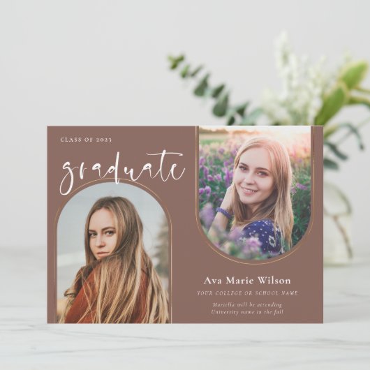 Golden Arches | Multi-Foto-Kalligrafie-Abschluss Einladung (Stehend Vorderseite)