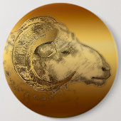 Golden Aries Ram Western Chinesische Astrologie Button (Vorderseite)