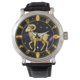 Golden Aries Zodiac Circle With Ram Armbanduhr