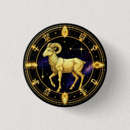 Golden Aries Zodiac Circle With Ram Button