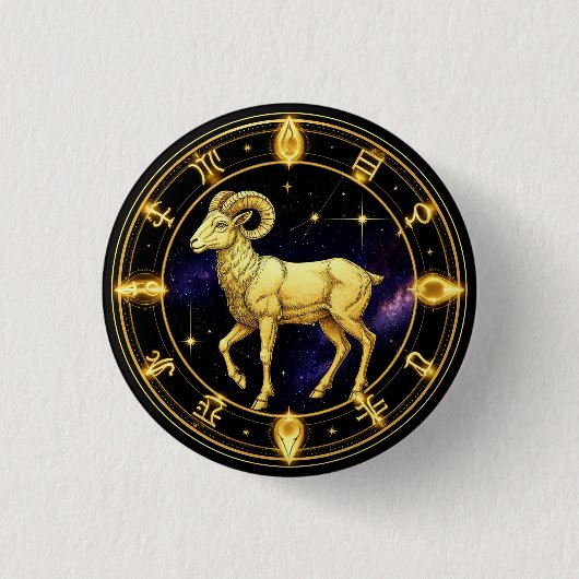 Golden Aries Zodiac Circle With Ram Button (Vorderseite)