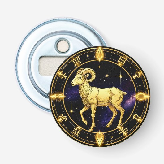 Golden Aries Zodiac Circle With Ram Flaschenöffner (Vorderseite)