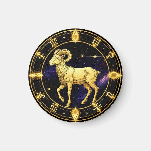 Golden Aries Zodiac Circle With Ram Magnet (Vorne)