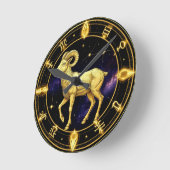 Golden Aries Zodiac Circle With Ram Runde Wanduhr (Winkel)