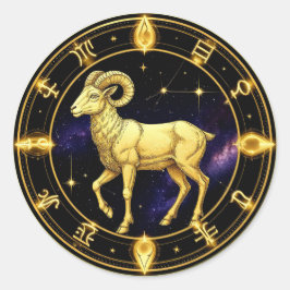 Golden Aries Zodiac Circle With Ram Runder Aufkleber