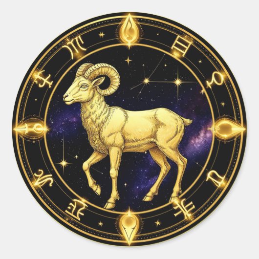 Golden Aries Zodiac Circle With Ram Runder Aufkleber (Vorderseite)