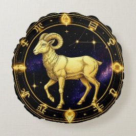 Golden Aries Zodiac Circle With Ram Rundes Kissen