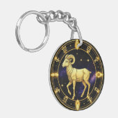 Golden Aries Zodiac Circle With Ram Schlüsselanhänger (Vorderseite links)