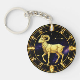 Golden Aries Zodiac Circle With Ram Schlüsselanhänger