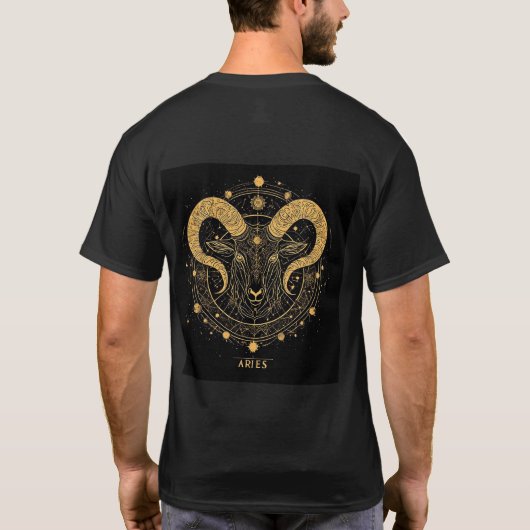Golden Aries Zodiac Symbol mit Ornamenten T-Shirt (Rückseite)