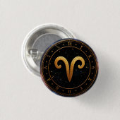 Golden Aries Zodiac Wheel Symbol Button (Vorne & Hinten)