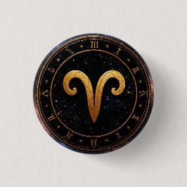 Golden Aries Zodiac Wheel Symbol Button