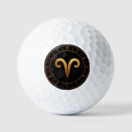 Golden Aries Zodiac Wheel Symbol Golfball