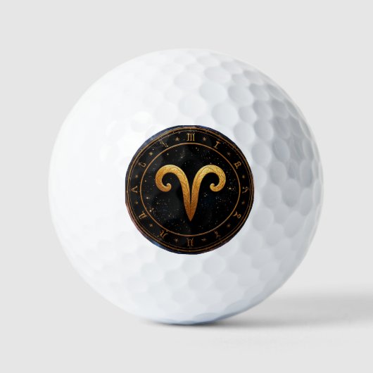 Golden Aries Zodiac Wheel Symbol Golfball (Vorderseite)