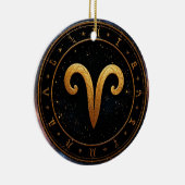 Golden Aries Zodiac Wheel Symbol Keramik Ornament (Rechts)