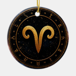 Golden Aries Zodiac Wheel Symbol Keramik Ornament