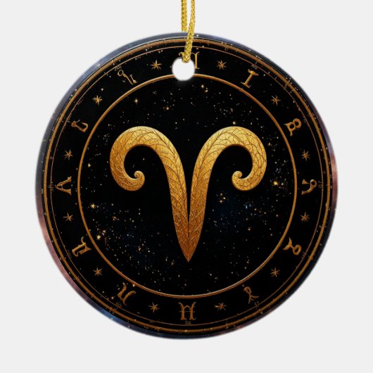 Golden Aries Zodiac Wheel Symbol Keramik Ornament (Vorne)