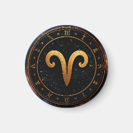 Golden Aries Zodiac Wheel Symbol Magnet
