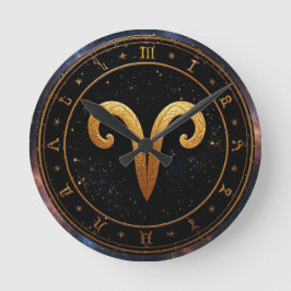 Golden Aries Zodiac Wheel Symbol Runde Wanduhr