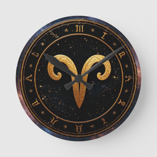 Golden Aries Zodiac Wheel Symbol Runde Wanduhr (Vorderseite)