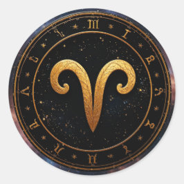 Golden Aries Zodiac Wheel Symbol Runder Aufkleber