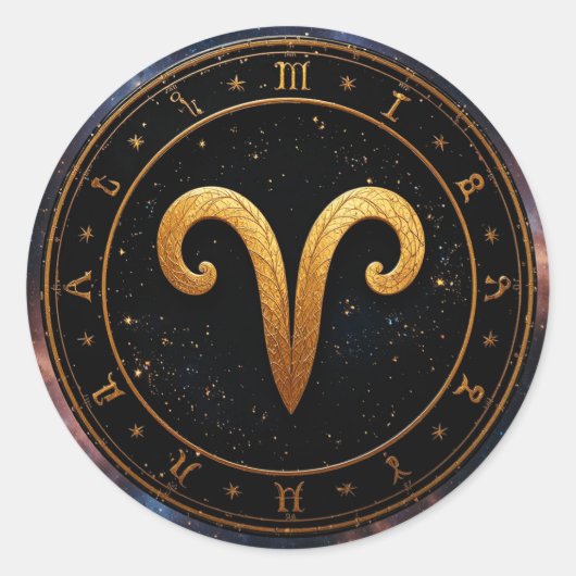Golden Aries Zodiac Wheel Symbol Runder Aufkleber (Vorderseite)