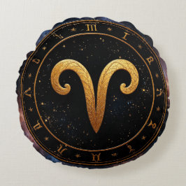 Golden Aries Zodiakradsymbol Rundes Kissen